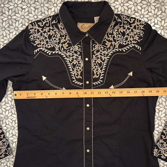 Women's Scully Scroll Embroidered Long Sleeve Pearl Snap Western Shirt, Size L - Picture 10 of 12